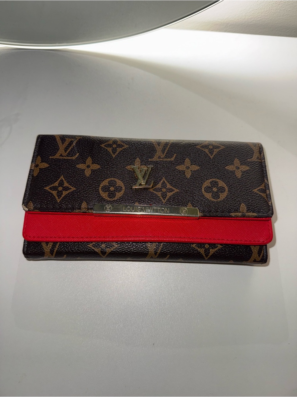 Louis Vuitton Monogram Continental Wallet with Red Accent